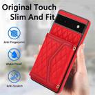 For Google Pixel 6a Splicing Rhombic Texture Card Bag Phone Case with Long Lanyard(Red) - 2