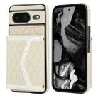 For Google Pixel 8 Splicing Rhombic Texture Card Bag Phone Case with Long Lanyard(Beige) - 1