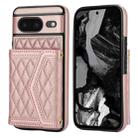 For Google Pixel 8 Splicing Rhombic Texture Card Bag Phone Case with Long Lanyard(Rose Gold) - 1