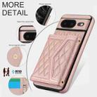 For Google Pixel 8 Splicing Rhombic Texture Card Bag Phone Case with Long Lanyard(Rose Gold) - 3