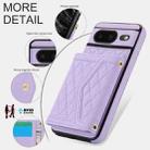 For Google Pixel 8 Splicing Rhombic Texture Card Bag Phone Case with Long Lanyard(Purple) - 3