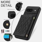 For Google Pixel 8 Splicing Rhombic Texture Card Bag Phone Case with Long Lanyard(Black) - 3