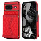 For Google Pixel 8 Splicing Rhombic Texture Card Bag Phone Case with Long Lanyard(Red) - 1