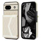 For Google Pixel 8a Splicing Rhombic Texture Card Bag Phone Case with Long Lanyard(Beige) - 1