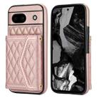 For Google Pixel 8a Splicing Rhombic Texture Card Bag Phone Case with Long Lanyard(Rose Gold) - 1