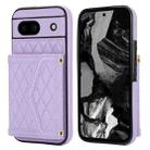 For Google Pixel 8a Splicing Rhombic Texture Card Bag Phone Case with Long Lanyard(Purple) - 1