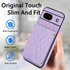 For Google Pixel 8a Splicing Rhombic Texture Card Bag Phone Case with Long Lanyard(Purple) - 2