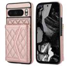For Google Pixel 8 Pro Splicing Rhombic Texture Card Bag Phone Case with Long Lanyard(Rose Gold) - 1