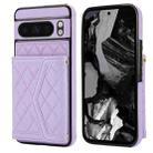 For Google Pixel 8 Pro Splicing Rhombic Texture Card Bag Phone Case with Long Lanyard(Purple) - 1