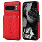 For Google Pixel 8 Pro Splicing Rhombic Texture Card Bag Phone Case with Long Lanyard(Red) - 1