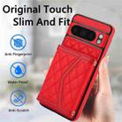 For Google Pixel 8 Pro Splicing Rhombic Texture Card Bag Phone Case with Long Lanyard(Red) - 2