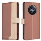 For Realme 12 5G Global Color Matching RFID Anti-theft Leather Phone Case(Brown) - 1