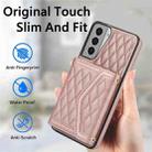 For Samsung Galaxy S21 5G Splicing Rhombic Texture Card Bag Phone Case with Long Lanyard(Rose Gold) - 2