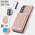 For Samsung Galaxy S21 5G Splicing Rhombic Texture Card Bag Phone Case with Long Lanyard(Rose Gold) - 3