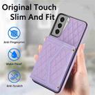 For Samsung Galaxy S21 5G Splicing Rhombic Texture Card Bag Phone Case with Long Lanyard(Purple) - 2