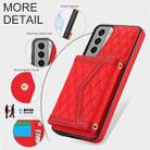For Samsung Galaxy S21 5G Splicing Rhombic Texture Card Bag Phone Case with Long Lanyard(Red) - 3