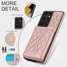 For Samsung Galaxy S21 Ultra 5G Splicing Rhombic Texture Card Bag Phone Case with Long Lanyard(Rose Gold) - 3