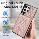 For Samsung Galaxy S22 Ultra 5G Splicing Rhombic Texture Card Bag Phone Case with Long Lanyard(Rose Gold) - 2