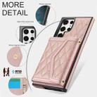 For Samsung Galaxy S22 Ultra 5G Splicing Rhombic Texture Card Bag Phone Case with Long Lanyard(Rose Gold) - 3