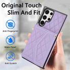 For Samsung Galaxy S22 Ultra 5G Splicing Rhombic Texture Card Bag Phone Case with Long Lanyard(Purple) - 2