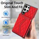 For Samsung Galaxy S22 Ultra 5G Splicing Rhombic Texture Card Bag Phone Case with Long Lanyard(Red) - 2