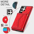 For Samsung Galaxy S22 Ultra 5G Splicing Rhombic Texture Card Bag Phone Case with Long Lanyard(Red) - 3