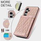 For Samsung Galaxy S24 5G Splicing Rhombic Texture Card Bag Phone Case with Long Lanyard(Rose Gold) - 3