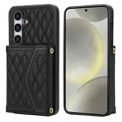 For Samsung Galaxy S24 5G Splicing Rhombic Texture Card Bag Phone Case with Long Lanyard(Black) - 1