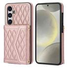 For Samsung Galaxy S24+ 5G Splicing Rhombic Texture Card Bag Phone Case with Long Lanyard(Rose Gold) - 1