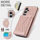 For Samsung Galaxy S24+ 5G Splicing Rhombic Texture Card Bag Phone Case with Long Lanyard(Rose Gold) - 3