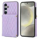 For Samsung Galaxy S24+ 5G Splicing Rhombic Texture Card Bag Phone Case with Long Lanyard(Purple) - 1