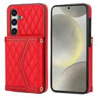 For Samsung Galaxy S24+ 5G Splicing Rhombic Texture Card Bag Phone Case with Long Lanyard(Red) - 1