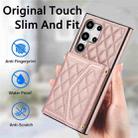 For Samsung Galaxy S24 Ultra 5G Splicing Rhombic Texture Card Bag Phone Case with Long Lanyard(Rose Gold) - 2