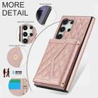 For Samsung Galaxy S24 Ultra 5G Splicing Rhombic Texture Card Bag Phone Case with Long Lanyard(Rose Gold) - 3