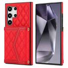 For Samsung Galaxy S24 Ultra 5G Splicing Rhombic Texture Card Bag Phone Case with Long Lanyard(Red) - 1