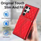 For Samsung Galaxy S24 Ultra 5G Splicing Rhombic Texture Card Bag Phone Case with Long Lanyard(Red) - 2