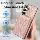 For Samsung Galaxy S24 FE 5G Splicing Rhombic Texture Card Bag Phone Case with Long Lanyard(Rose Gold) - 2