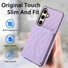 For Samsung Galaxy S24 FE 5G Splicing Rhombic Texture Card Bag Phone Case with Long Lanyard(Purple) - 2
