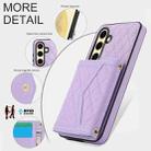 For Samsung Galaxy S24 FE 5G Splicing Rhombic Texture Card Bag Phone Case with Long Lanyard(Purple) - 3