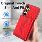 For Samsung Galaxy S24 FE 5G Splicing Rhombic Texture Card Bag Phone Case with Long Lanyard(Red) - 2