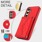For Samsung Galaxy S24 FE 5G Splicing Rhombic Texture Card Bag Phone Case with Long Lanyard(Red) - 3
