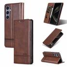 For Samsung Galaxy S25 5G AZNS Magnetic Calf Texture Flip Leather Phone Case(Dark Brown) - 1