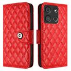 For itel A05s Rhombic Texture Flip Leather Phone Case with Lanyard(Red) - 2