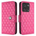 For itel A05s Rhombic Texture Flip Leather Phone Case with Lanyard(Rose Red) - 2