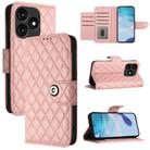For itel A70 Rhombic Texture Flip Leather Phone Case with Lanyard(Coral Pink) - 1