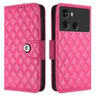 For itel P40 Rhombic Texture Flip Leather Phone Case with Lanyard(Rose Red) - 2