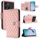 For itel P40 Rhombic Texture Flip Leather Phone Case with Lanyard(Coral Pink) - 1