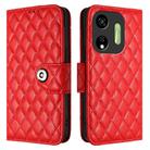For itel P55 5G Rhombic Texture Flip Leather Phone Case with Lanyard(Red) - 2