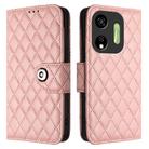 For itel P55 5G Rhombic Texture Flip Leather Phone Case with Lanyard(Coral Pink) - 2