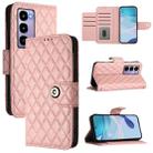For Itel City 100 Rhombic Texture Flip Leather Phone Case with Lanyard(Coral Pink) - 1
